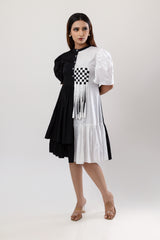 Pleated black and white dress