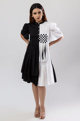 Pleated black and white dress