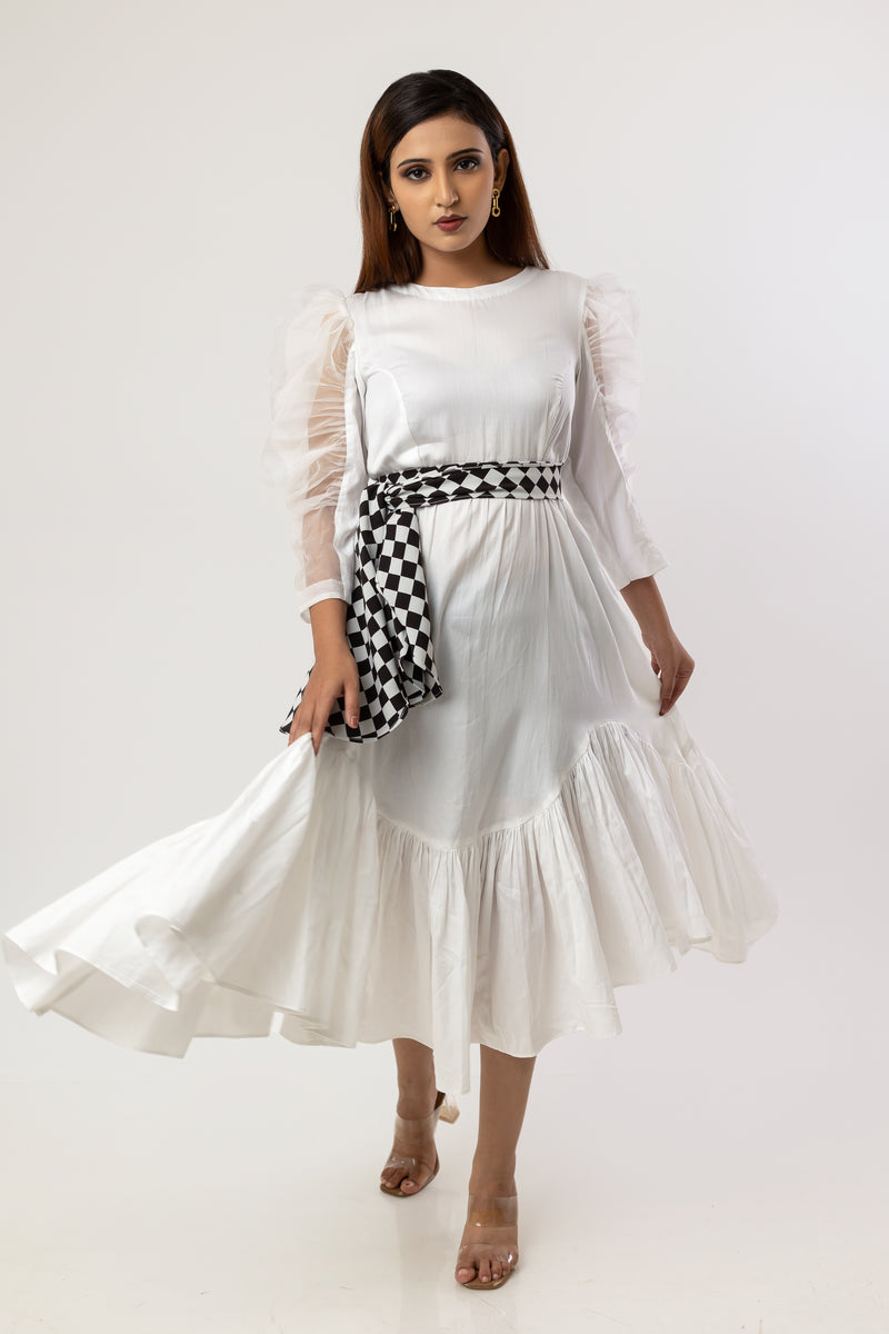 High low ruffled white dress