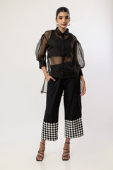 Black co-ord with organza shirt