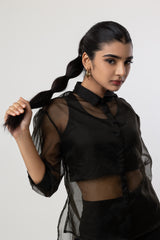 Black co-ord with organza shirt