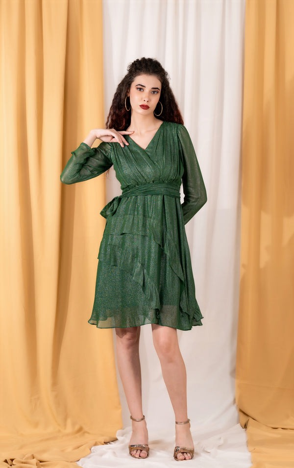 Mini long sleeve frill dress